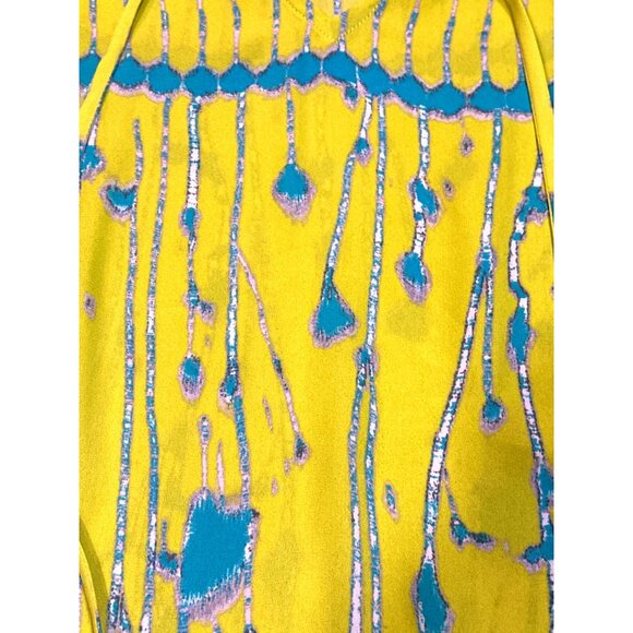 CCC Electric Lime Green Print Tank Tie Front Abstract Boho Blouse Summer Top - Picture 7 of 11